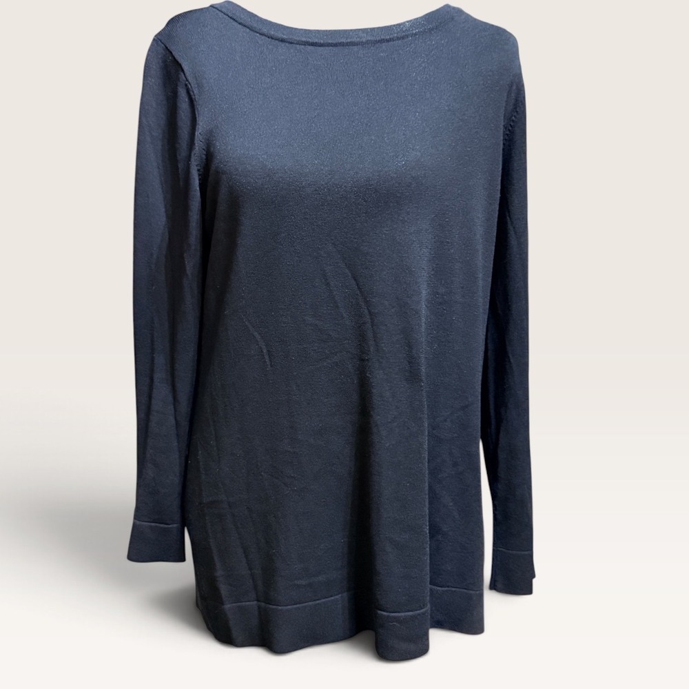 Eileen Fisher Womens Black Italian Yarn Viscose Knit Boat Neck Tunic Sweater S